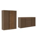 Ver imagem 2 de Kit Guarda Roupas 4 Portas com LED e Cômoda Seringal CabeCasa MadeiraOriginals Marrom/Nogal