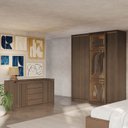 Ver imagem 1 de Kit Guarda Roupas 4 Portas com LED e Cômoda Seringal CabeCasa MadeiraOriginals Marrom/Nogal