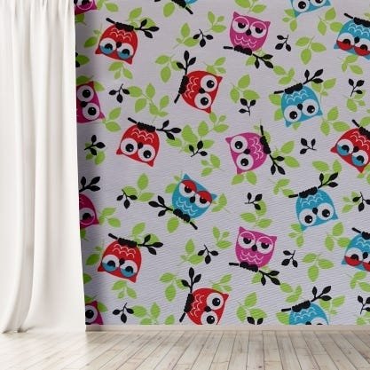 Papel de parede em TECIDO Adesivo 3D, Lavável. Rolo 3m Alturax1,38m Largura Infantil coruja - 1