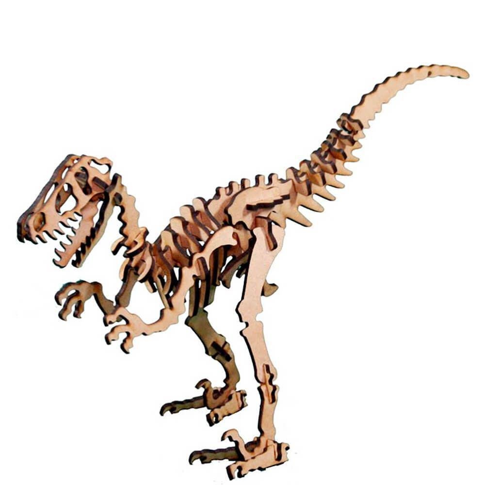 Quebra Cabeça 3D Dinossauro Velociraptor - 41 Peças - MDF Cru