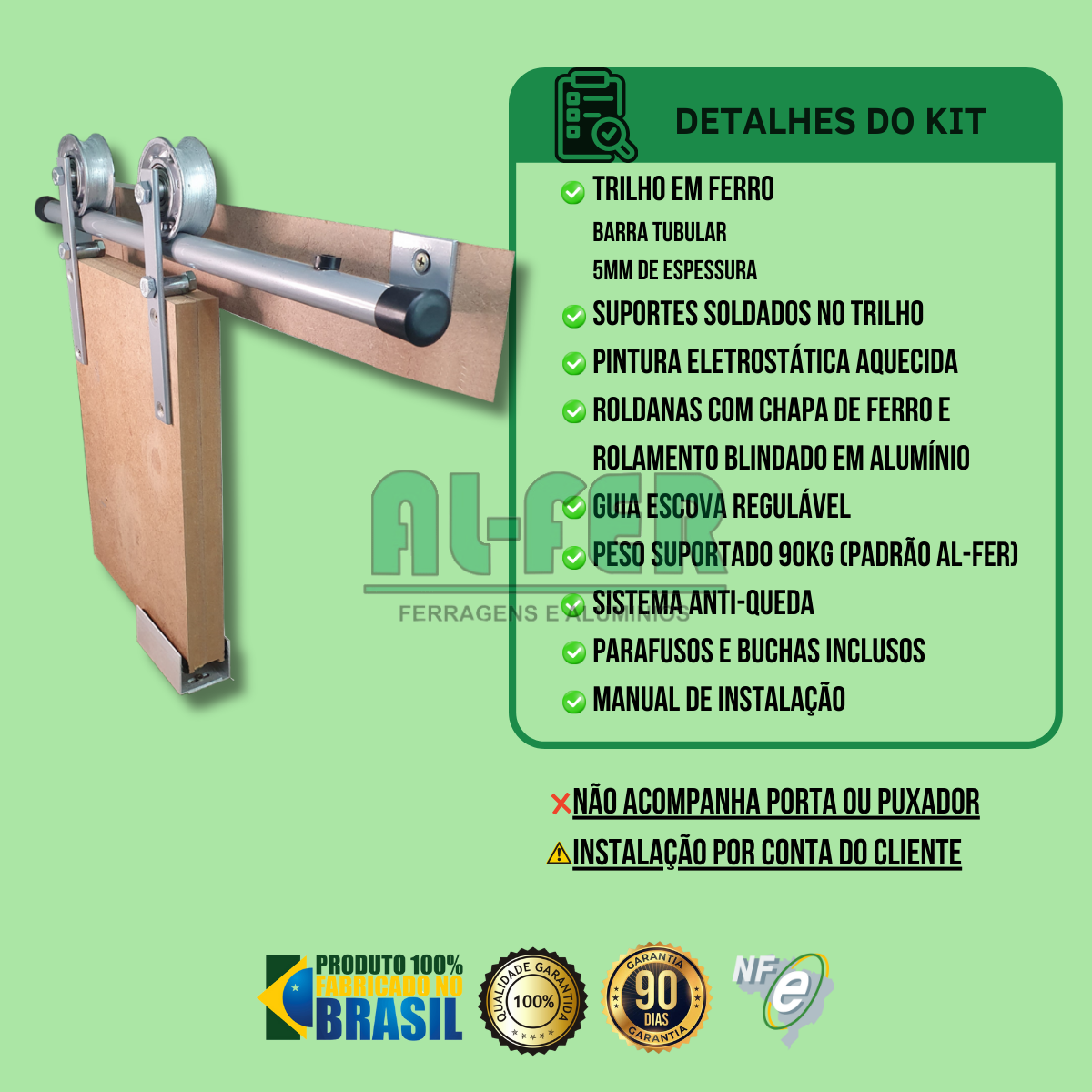 Kit para Porta até 100cm Roldana Aparente Tubular Prata - 2m (sem a Porta) - 2