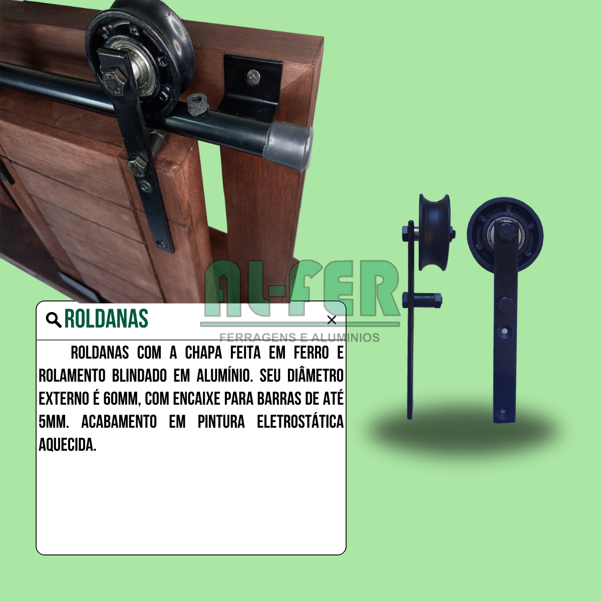 Kit para Porta até 100cm Roldana Aparente Tubular Preto - 2m C/ Puxador - 6