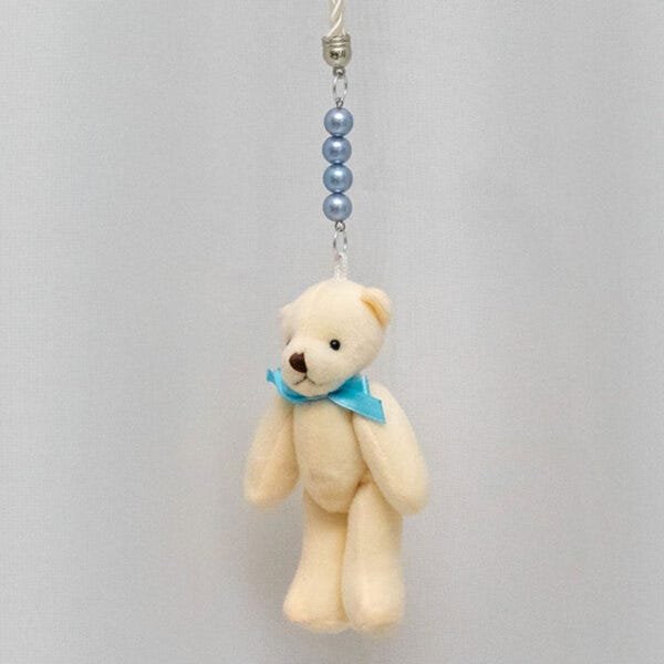 Kit 2 Peças Abraçadeira de Cortina Cordão Bege com Pelúcia Urso Articulado e Pingente Azul - 3
