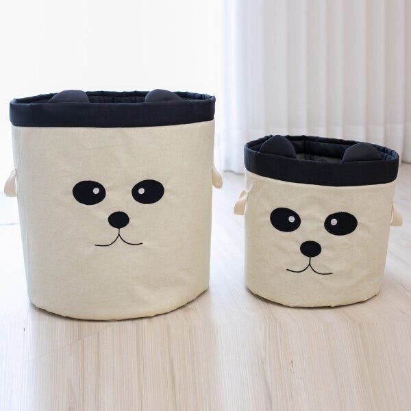 Kit 2 Peças Cestos Organizadores Médio e Grande Panda Preto - 1