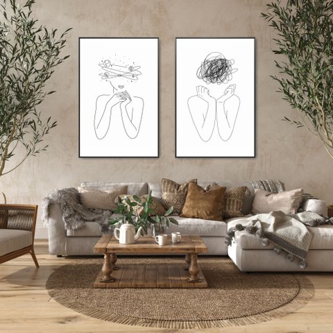 2 Quadros Decorativos em Canvas Abstrato Moderno Seus Pensamentos Sala Quarto Casa Escritório