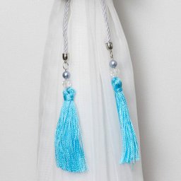 Kit 2 Peças Abraçadeira de Cortina Cordão Branco com Pelúcia Urso e Pingente Azul - 3