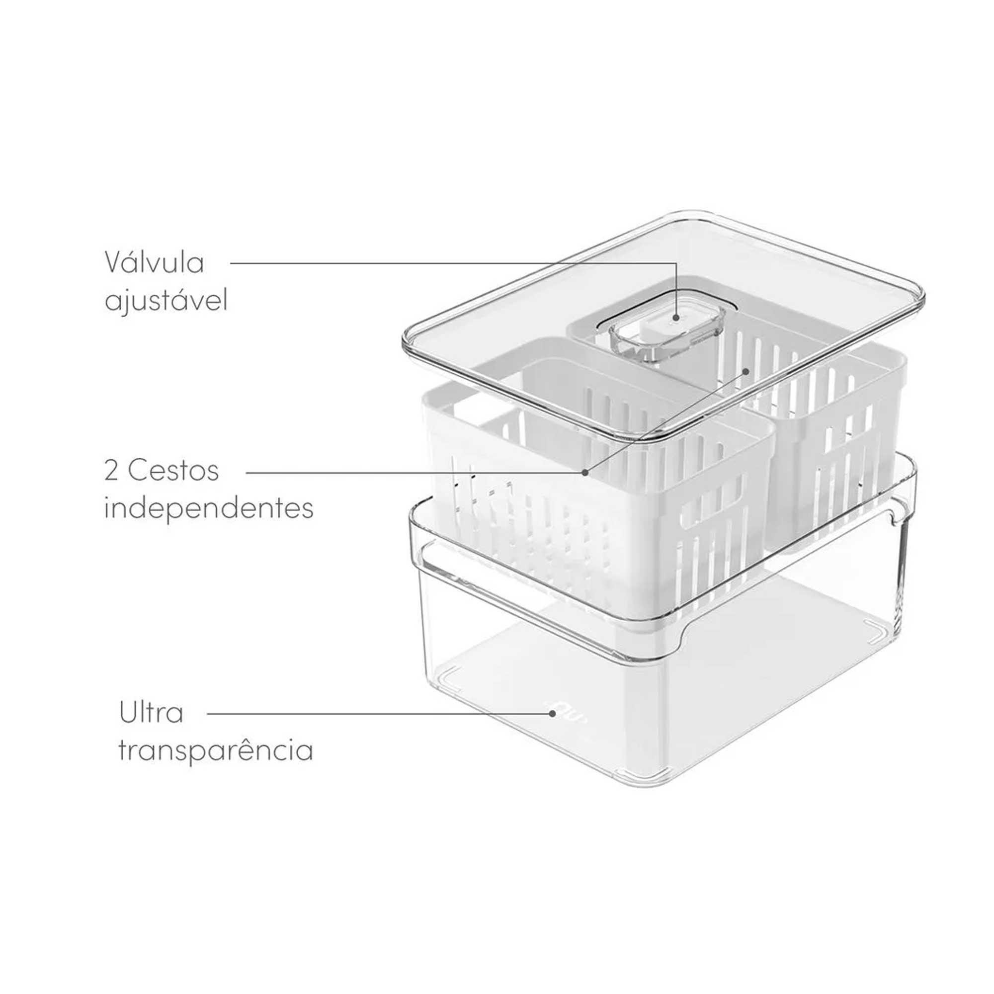 Organizador Geladeira Clear Fresh C/ Cesto Duplo 2,2l - 5