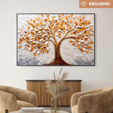 Quadro Árvore da Vida Serene Forest Folhas Brancas Douradas Sala Quarto Casa Escritório