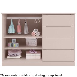 Jogo de Quarto com Guarda Roupa 3 Portas e 4 Gavetas + Cômoda 2 Portas e 4 Gavetas Pérola Rosê - Pho - 6