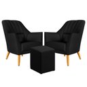 Ver imagem 1 de Kit 2 Poltronas Orion Bordada com Puff Izar Courino Preto Aradecor