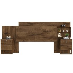 Cabeceira com Mesas Laterais 2 Gavetas 100% Mdf Santorini Brauna - Móveis Europa - 3