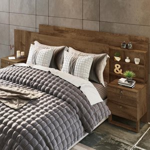 Cabeceira com Mesas Laterais 2 Gavetas 100% Mdf Santorini Brauna - Móveis Europa