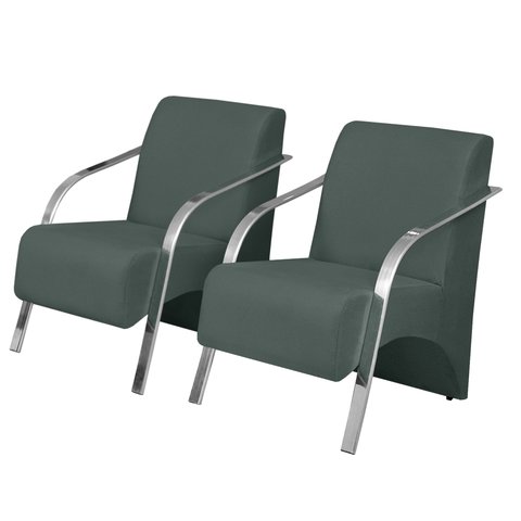 Kit 2 Poltronas Decorativas Vênus 1 Lugar Braço Pé Alumínio DSalla Suede Verde