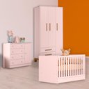 Ver imagem 1 de Conjunto Berço Mini Cama, Cômoda Sapateira e Guarda Roupa Slim Rosa