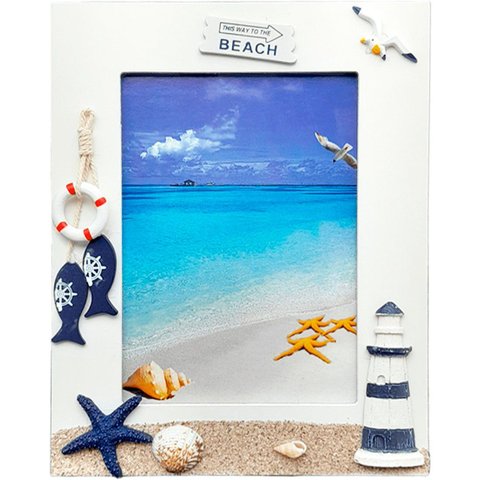 Porta Retrato Decorativo Náutico Marítimo em Madeira de 5x7 Farol