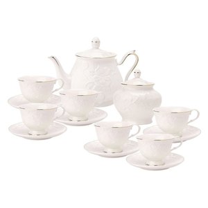 Cj para Chá de Porcelana New Bone China Branca C/filete Dourado Scarlet 14 Peças L'hermitage