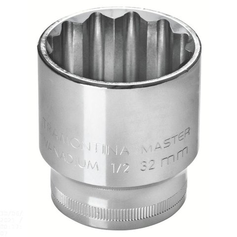 Soquete Estriado 30 Mm Encaixe 1/2 em Aço Cromo Vanádio com Acabamento Cromado