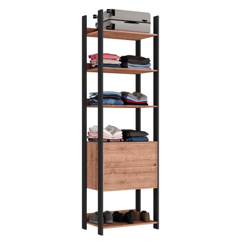 Closet 2 Gavetas 4 Prateleiras Estilo Industrial Chess F04 Preto/Solanum - Mpozenato