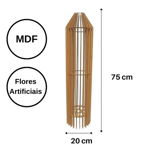 Vaso de Chão Decorativo Grande Mdf Penedo:mdf Cru/75x20cm
