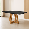 Mesa de Jantar 120x90 Tampo Mdf/vidro para 4 Lugares Pés Madeira Maciça Pérola - Mel/preto - 1