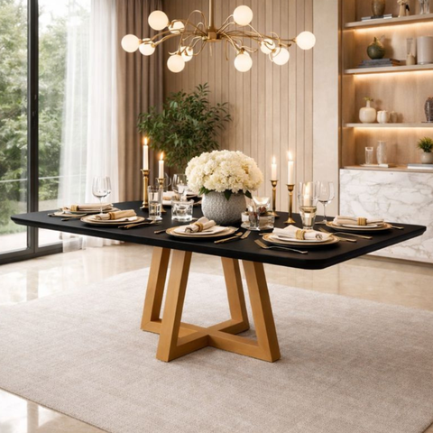 Mesa de Jantar 120x90 Tampo Mdf/vidro para 4 Lugares Pés Madeira Maciça Pérola - Mel/preto