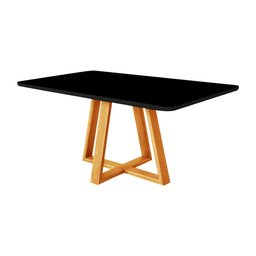Mesa de Jantar 120x90 Tampo Mdf/vidro para 4 Lugares Pés Madeira Maciça Pérola - Mel/preto - 1