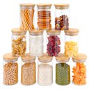 Ver imagem 1 de Kit Com 12 Potes Herméticos de Vidro 300ml com Tampa de Bambu