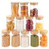 Kit Com 12 Potes Herméticos de Vidro 300ml com Tampa de Bambu - 1
