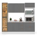 Ver imagem 5 de Cozinha Pérola com Rodapé Cristaleira com LED e Tampo 4 Peças 230 cm Yescasa Cinza