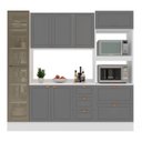Ver imagem 4 de Cozinha Pérola com Rodapé Cristaleira com LED e Tampo 4 Peças 230 cm Yescasa Cinza