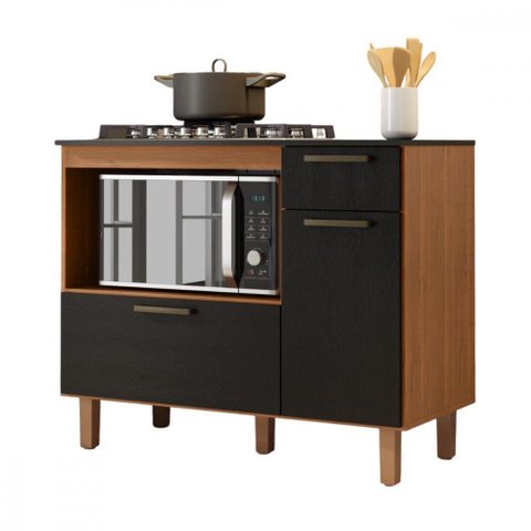 Balcão Master para Cooktop 5 Bocas e Forno Cinamomo Preto Cinamomo com Preto