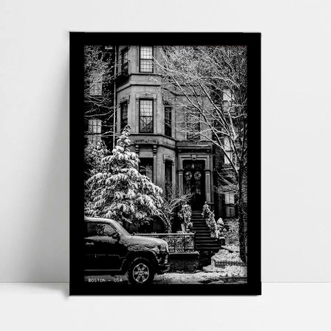 Quadro Decorativo Monumento Cidade Boston em Moldura Caixa Tacolado Moldura Caixa 3cm Freijó sem Vid