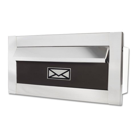 Caixa de Correio Carta F Inox Polido Brilhante Espelhado C Tarja Marrom 20 Cm Profundidade