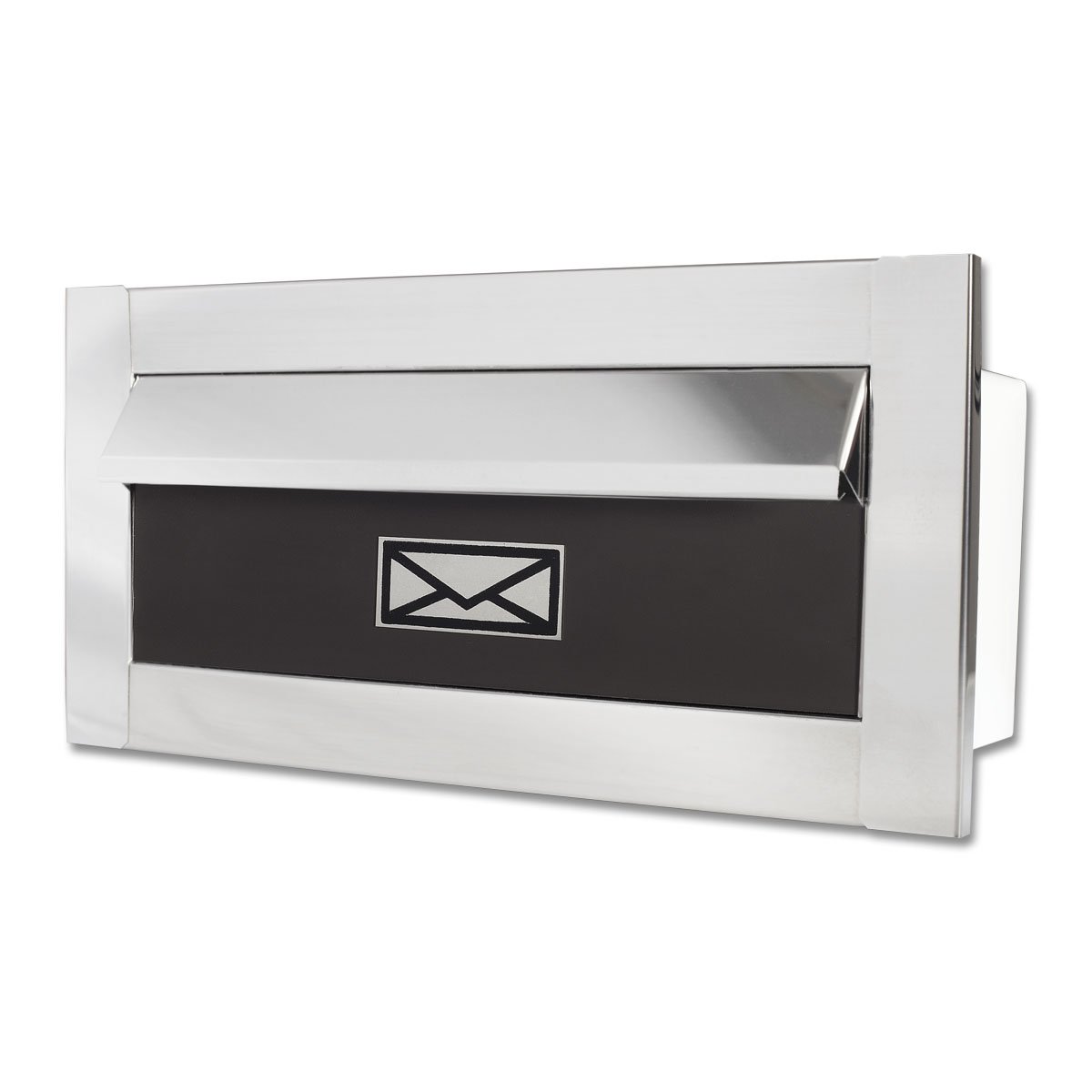 Caixa De Correio carta F Inox polido brilhante espelhado c tarja marrom 20 cm profundidade