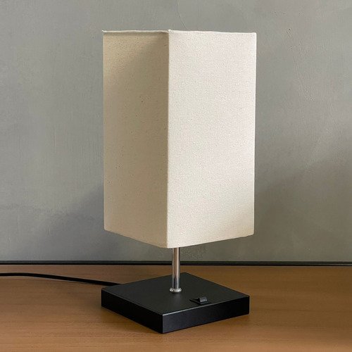 Abajur de Quarto Cabeceira Aluminio Escovado + Cupula Tecido Bivolt E27 - Preto Cup Bege