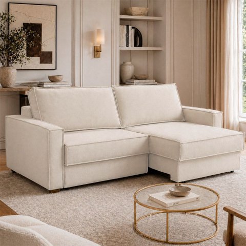 Sofá Sala de Estar Nilo Retratil Manual 160cm 2 Lugares Bouclê Off White M1 - Monari Design