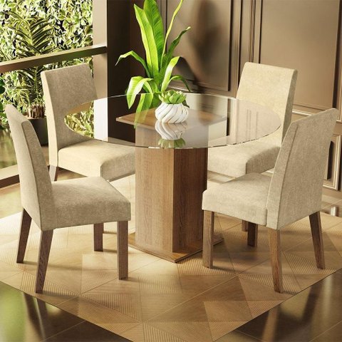 Conj. Mesa Tampo de Vidro com 4 Cadeiras Rustic/imperial