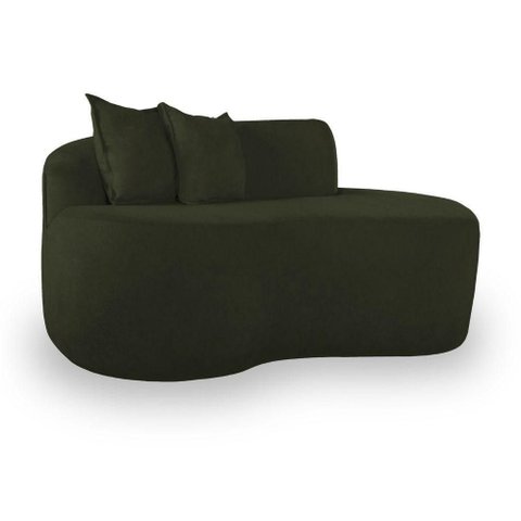Sofá Curvado Feijão Moderno Sala 2 Lugares Bouclé Verde Musgo