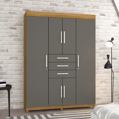 Guarda-roupa Taurus 6 Portas 3 Gavetas Imperial Nature Alasca Pés Madeira 2,27m