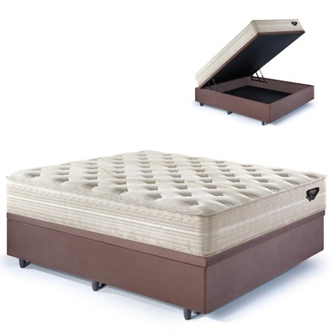 Base Box Baú Casal 138x188 Suede com Colchão Audaz Molas Ensacadas