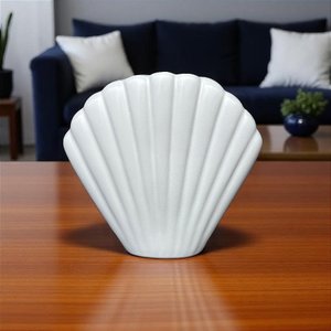 Vaso Decorativo Concha Shell Branco 21x23x8 em Cerâmica