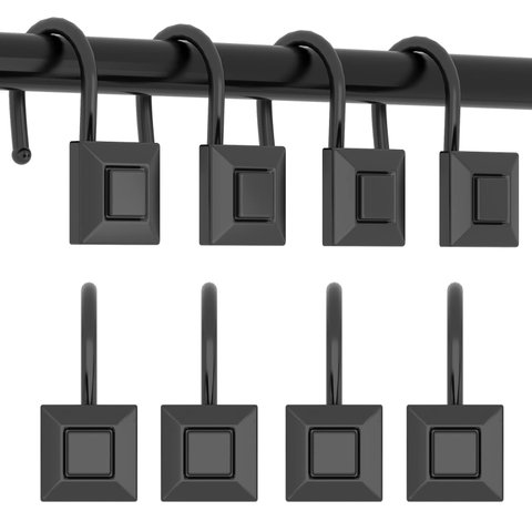 Ganchos para Cortina de Box em Metal Preto Kit com 12 Peças para Banheiro