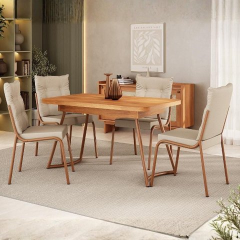 Conjunto Sala de Jantar 4 Cadeiras Siena Carraro Nogal Rosê