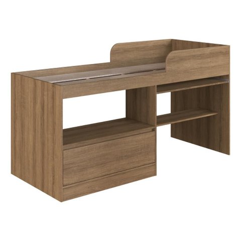 Cama de Solteiro com Escrivaninha e 1 Porta para Colchão 188x78cm Multimóveis Cr40148 Mel