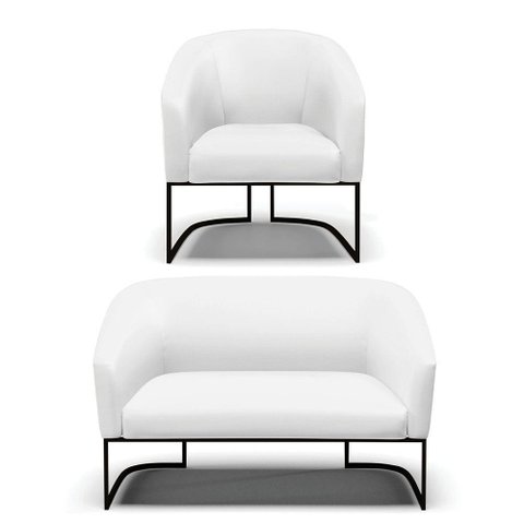 Sofá Namoradeira e Poltrona Base Industrial Preto Stella Corino D03 - D'Rossi Cor Branco