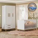 Ver imagem 1 de Quarto de Bebê com Roupeiro 4340 e Berço 4315 Branco Acetinado + Colchão Ortobom Patoti Móveis