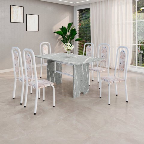 Conjunto Sala de Jantar com 6 Cadeiras Lara Branco/Bege
