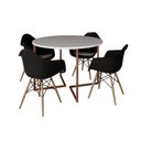 Ver imagem 2 de Mesa Jantar Industrial Branca 110cm Redonda Base V Cobre com 4 Poltronas Eiffel Pretas Madeira