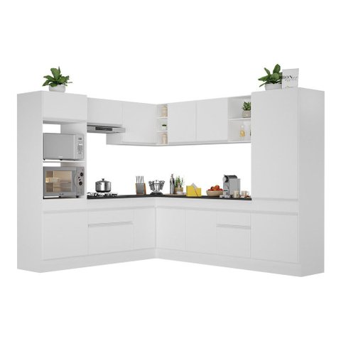 Armário de Cozinha Completa de Canto com Rodapé Veneza Multimóveis V2081 Branco