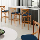 Ver imagem 2 de Kit 06 Banquetas Altas Cozinha Bancada Bar Sala Jantar Estofada Ávila L02 Suede Azul Marinho - Lyam